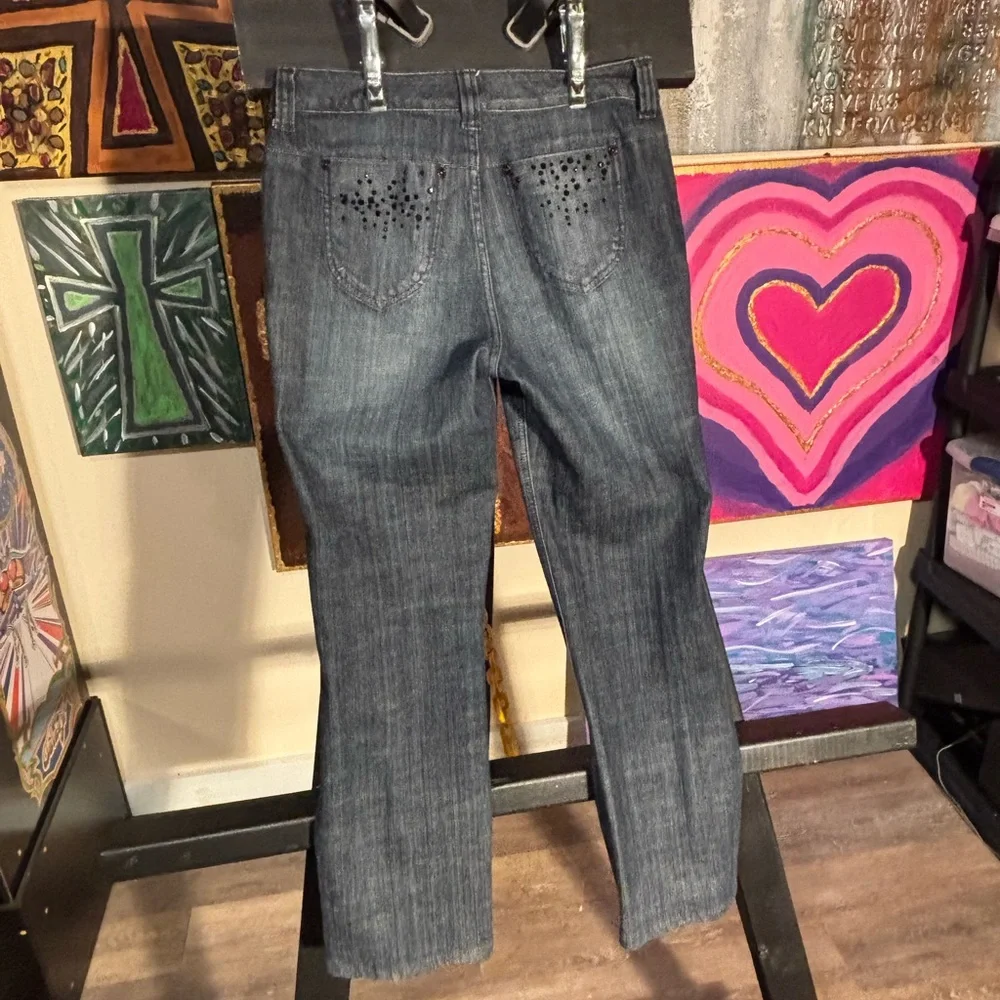 Chico's Size 0 Gray Studded Straight Leg Jeans